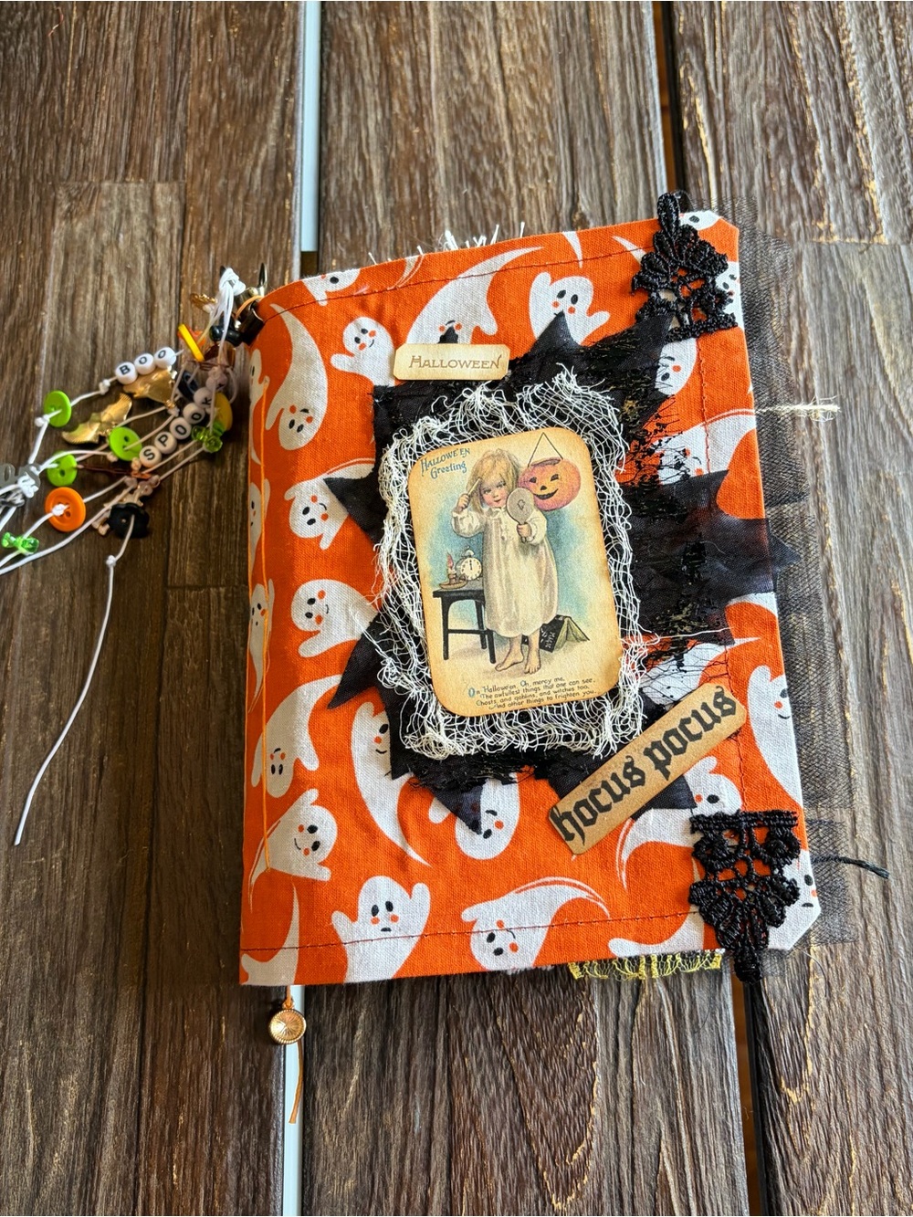 Halloween Junk Journal Orange White Ghosts Jack O Lantern SC Decorated 3 Sig